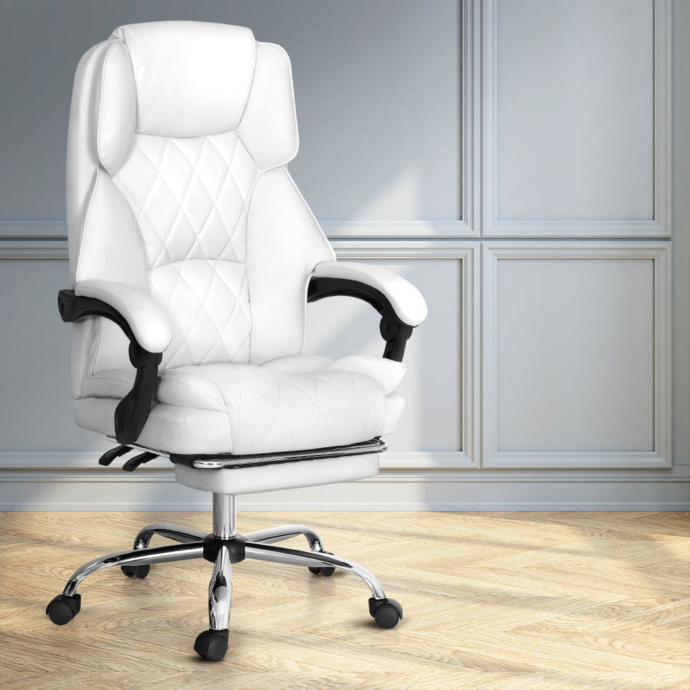 Artiss White Executive Office Chair with Footrest