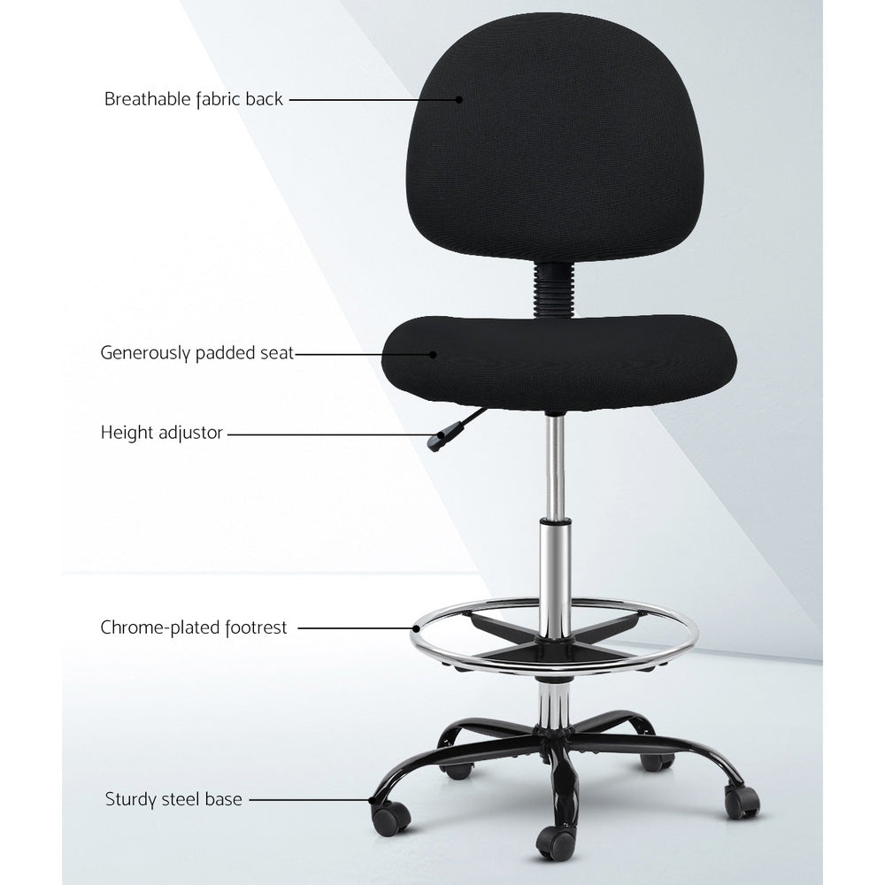 Artiss Drafting Stool - Black Fabric Office Chair
