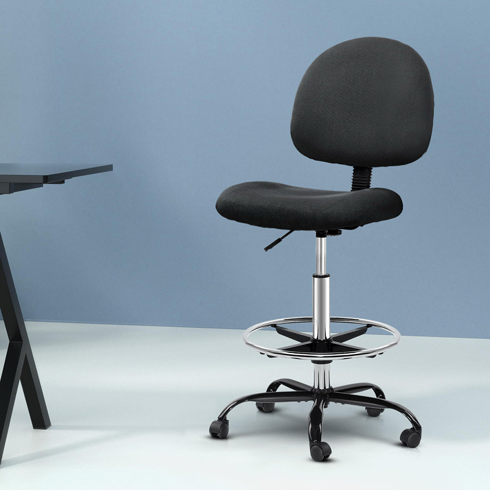 Artiss Drafting Stool - Black Fabric Office Chair