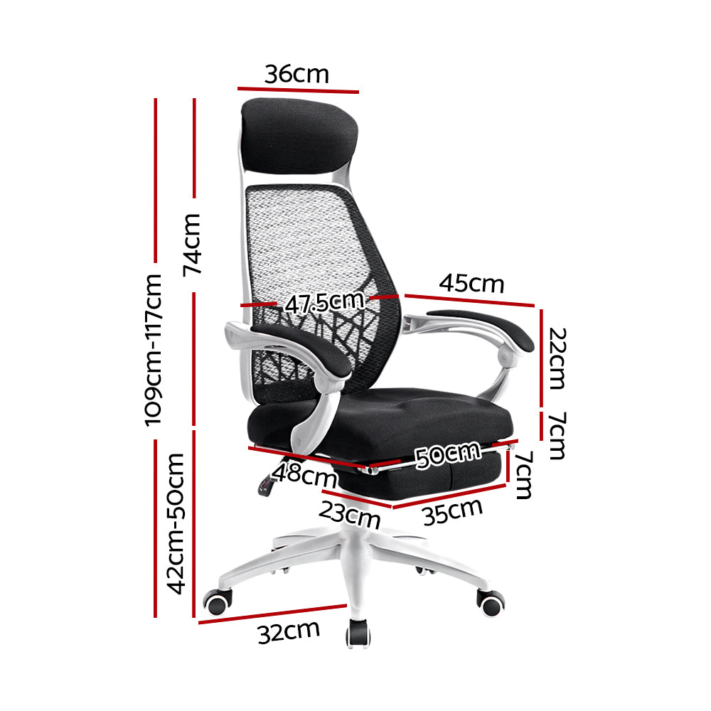 Artiss Mesh Office Chair Recliner - Black & White
