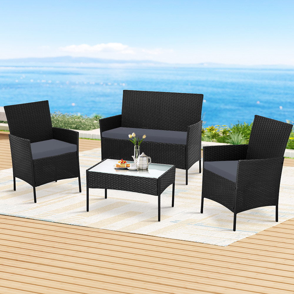 Gardeon Dark Grey 4-Seater Rattan Sofa Set