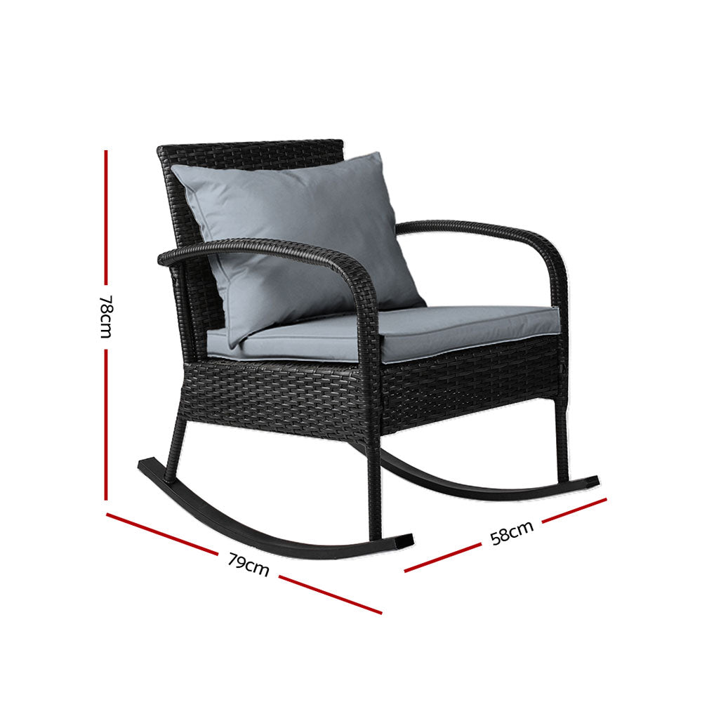 Gardeon Black Wicker Outdoor Rocking Chair