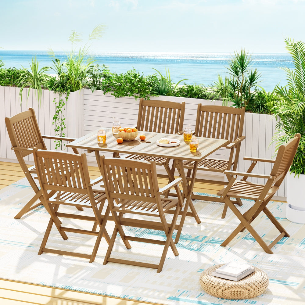 Gardeon Acacia Wood 7-Piece Outdoor Dining Set