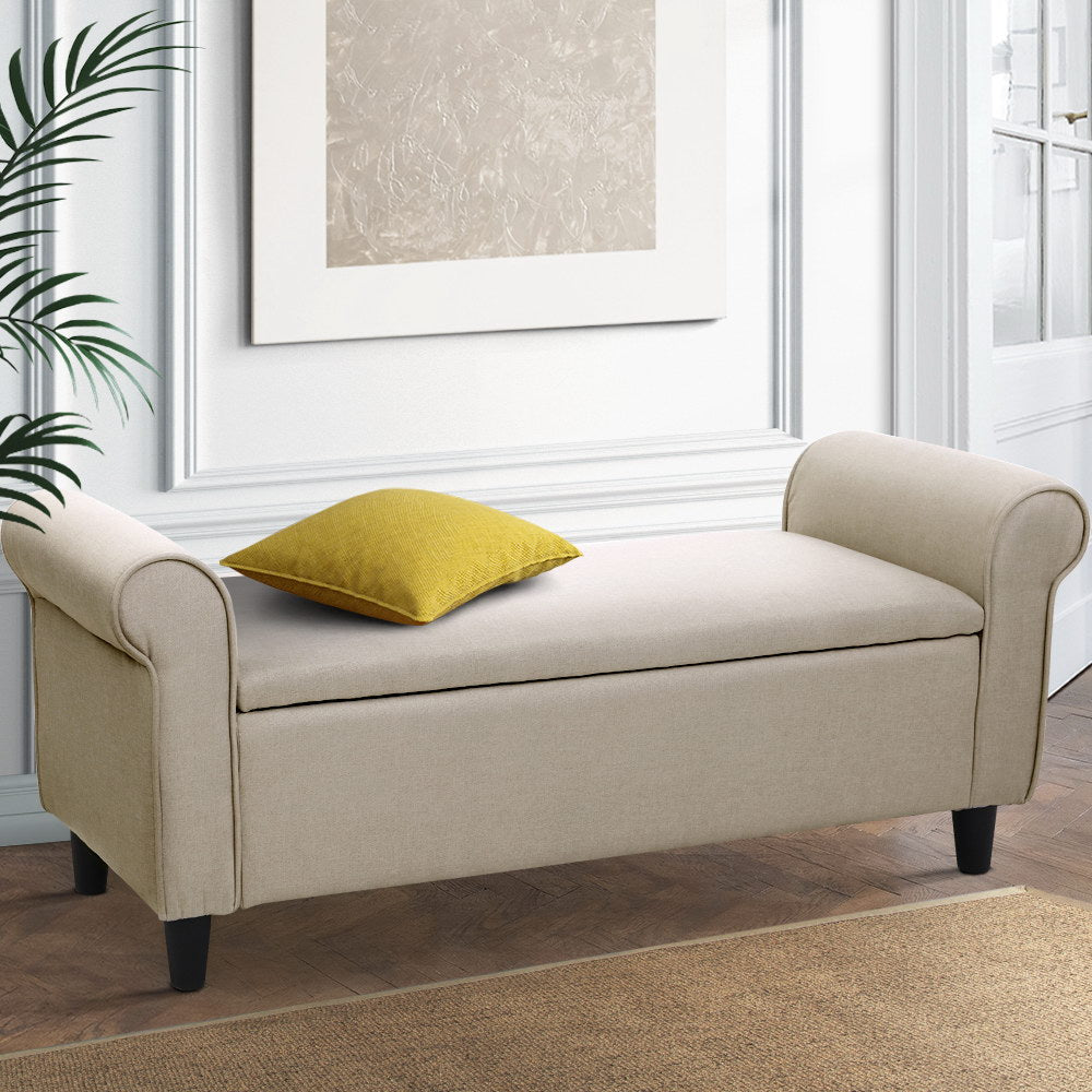 Artiss Elegant Faux Linen Storage Ottoman