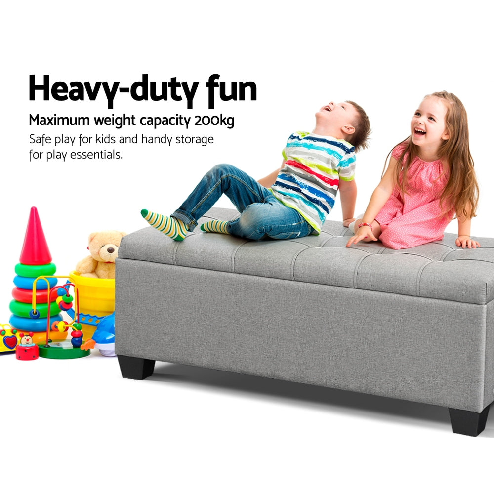 Artiss Grey Linen Storage Ottoman - 97cm