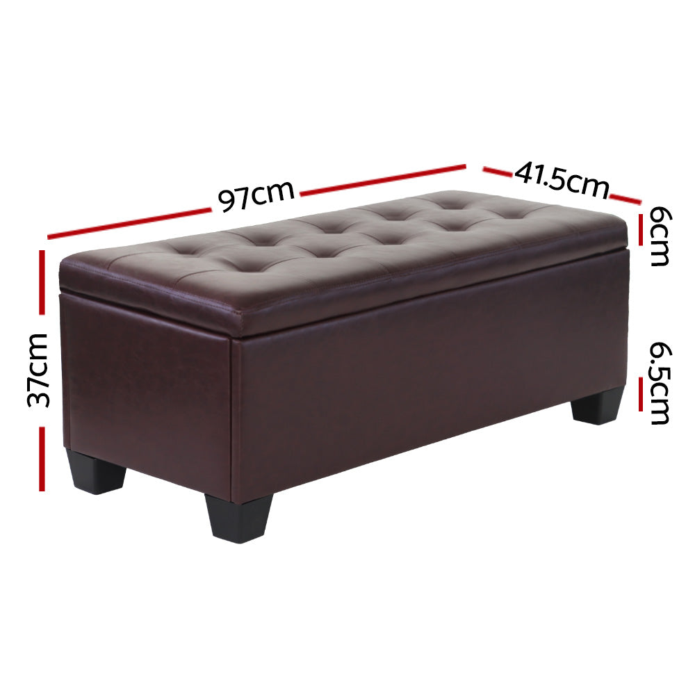 Artiss Brown PU Leather Storage Ottoman