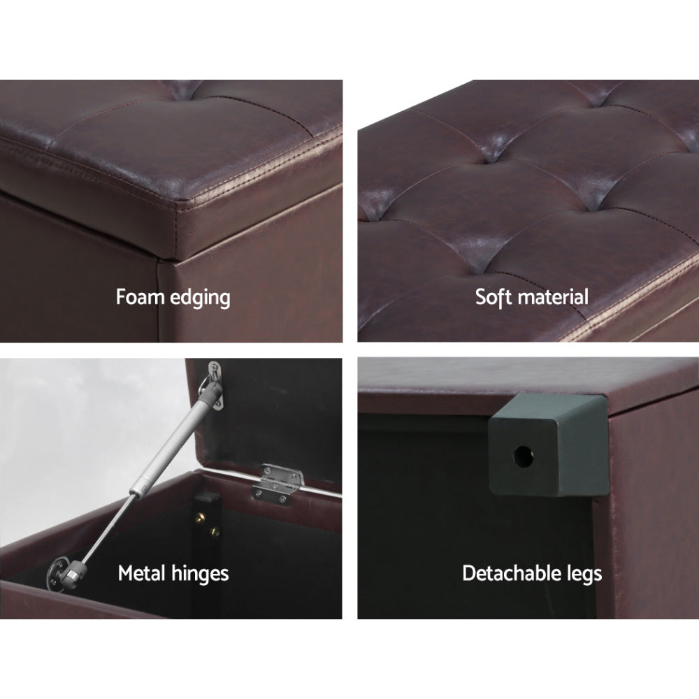 Artiss Brown PU Leather Storage Ottoman