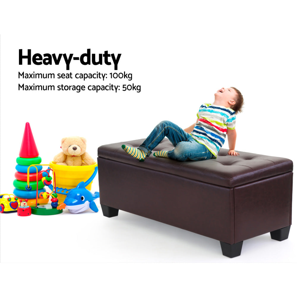 Artiss Brown PU Leather Storage Ottoman