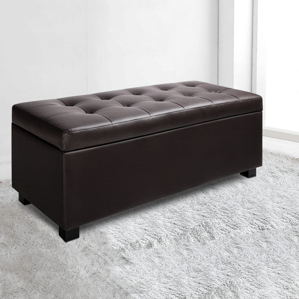 Artiss Brown PU Leather Storage Ottoman