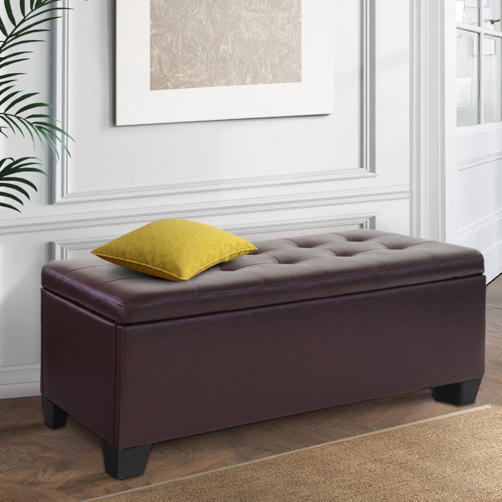 Artiss Brown PU Leather Storage Ottoman