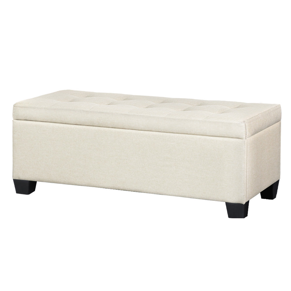 Artiss Beige Linen Storage Ottoman 97cm