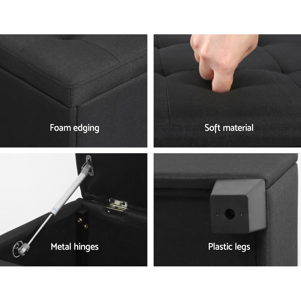Artiss Black Linen Multi-Functional Storage Ottoman