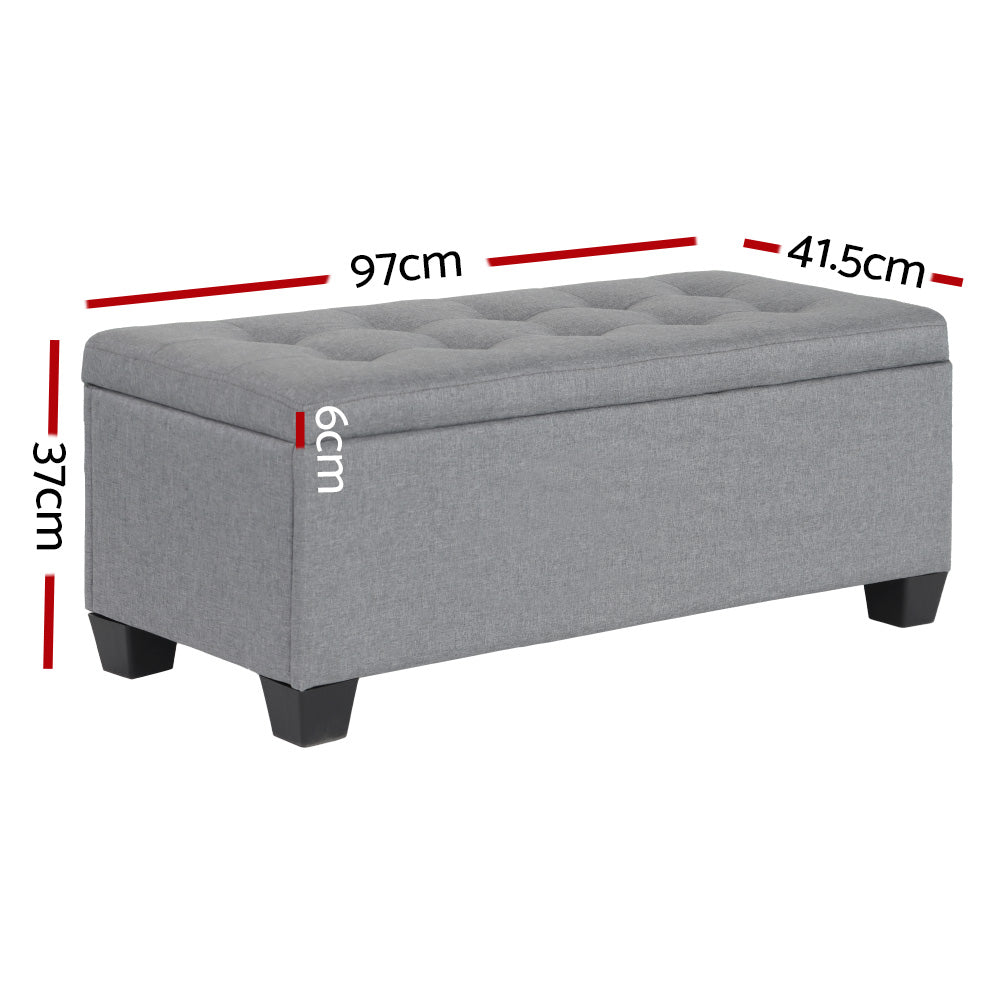Artiss 97cm Grey Linen Storage Ottoman