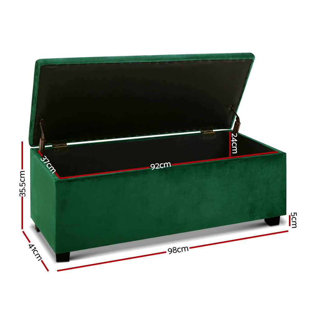 Artiss Velvet Green Storage Ottoman - 97cm
