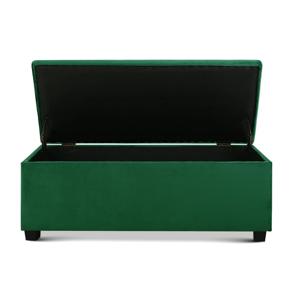 Artiss Velvet Green Storage Ottoman - 97cm