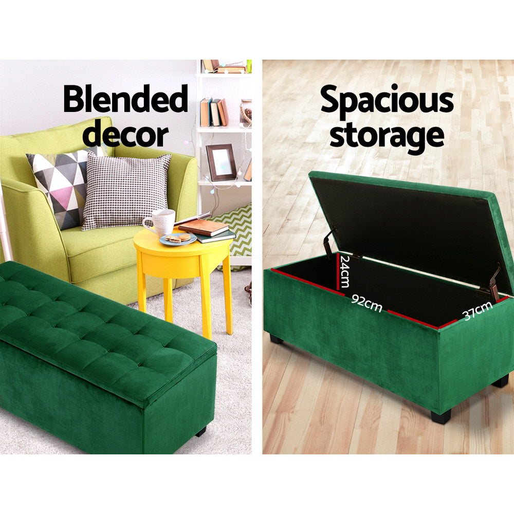 Artiss Velvet Green Storage Ottoman - 97cm