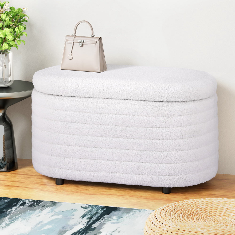 Artiss 87cm Elegant Boucle Fabric Storage Ottoman