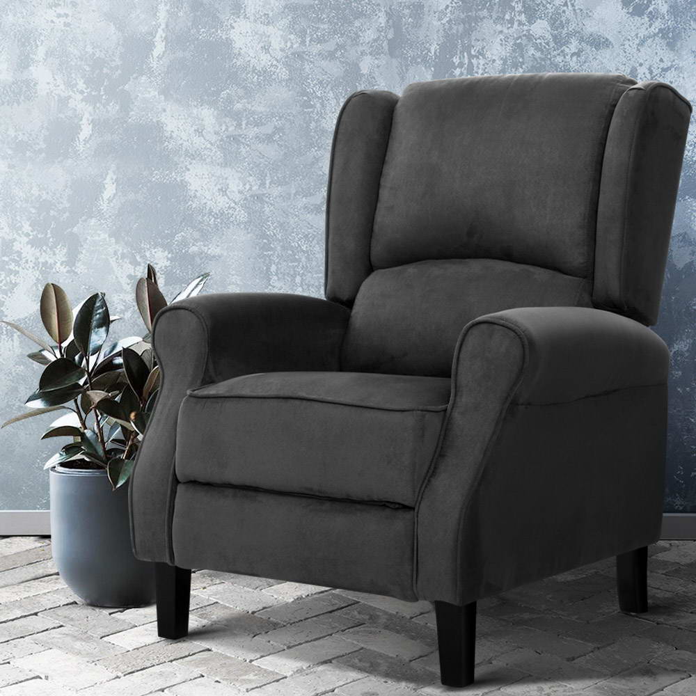 Artiss Charcoal Recliner Chair - Adjustable Soft Suede Lounge Armchair