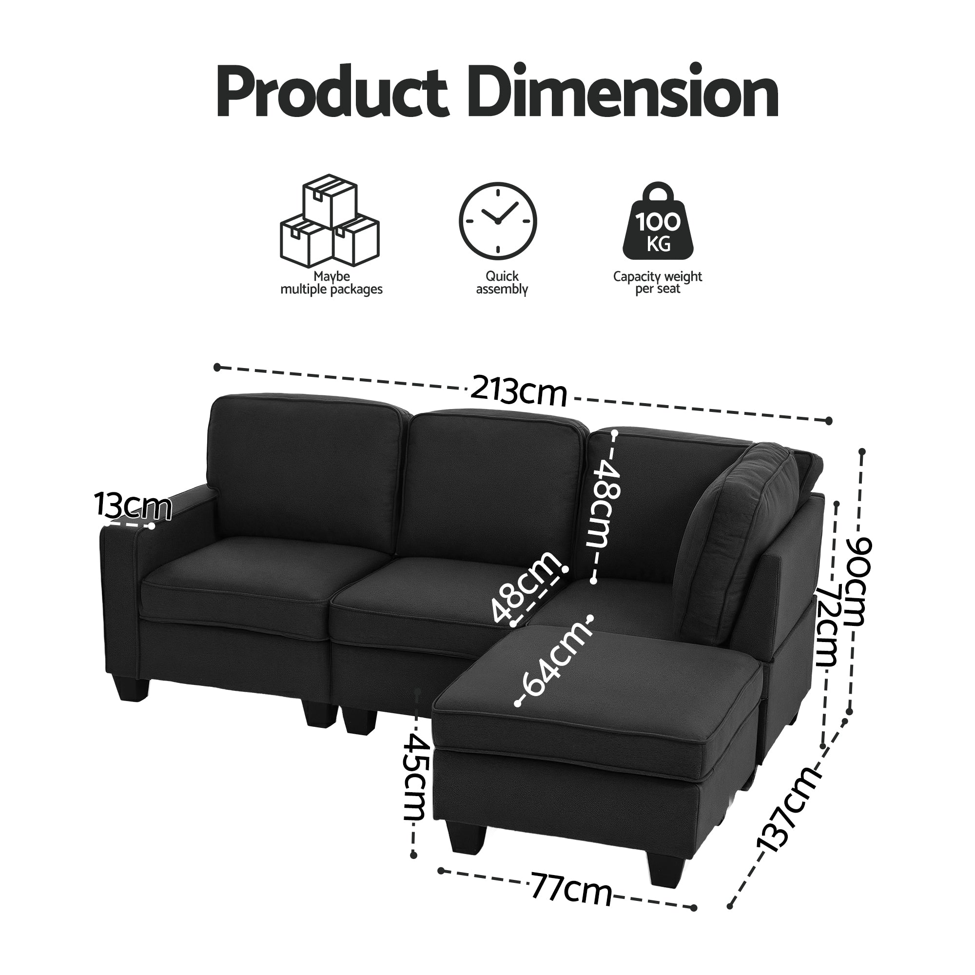 Artiss Modular Sofa Chaise Set 4-seater Dark Grey