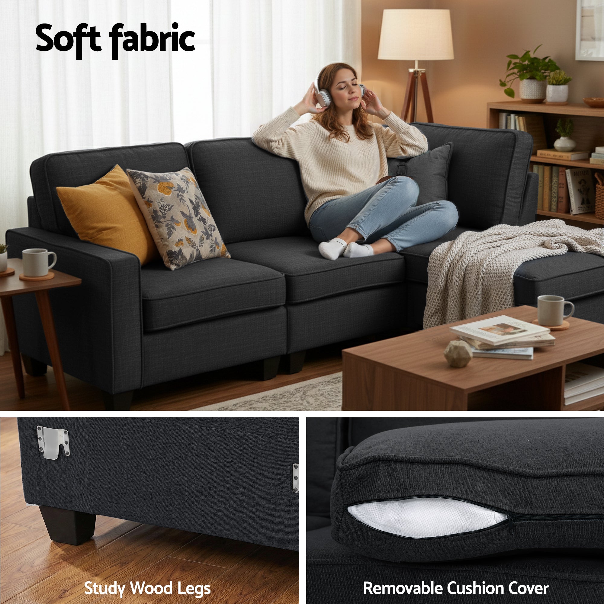 Artiss Modular Sofa Chaise Set 4-seater Dark Grey