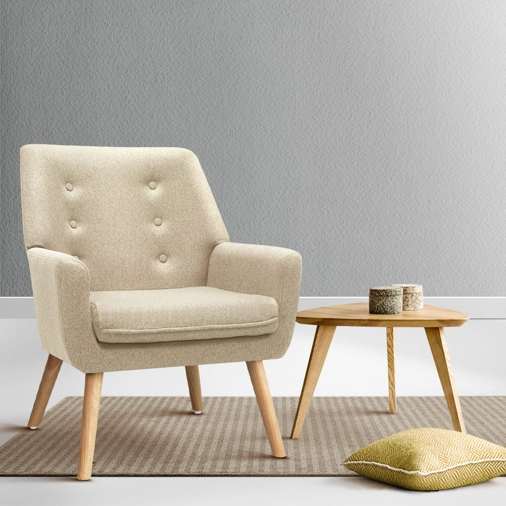 Artiss Anne Beige Linen Fabric Armchair