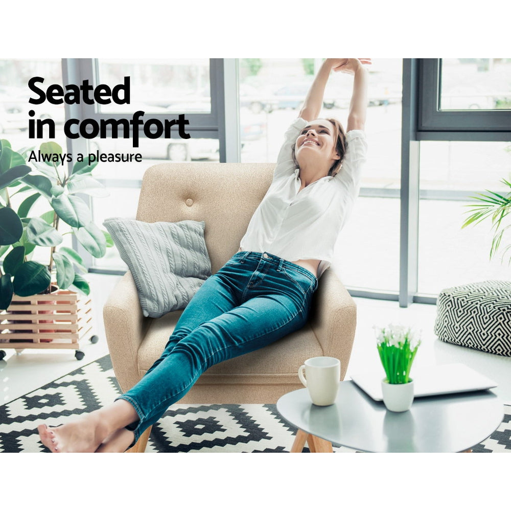 Artiss Anne Beige Linen Fabric Armchair