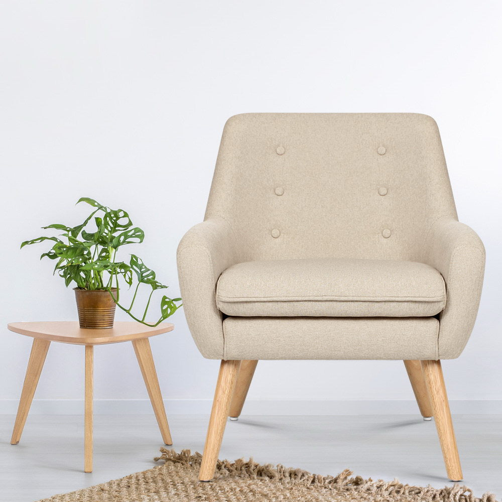 Artiss Anne Beige Linen Fabric Armchair