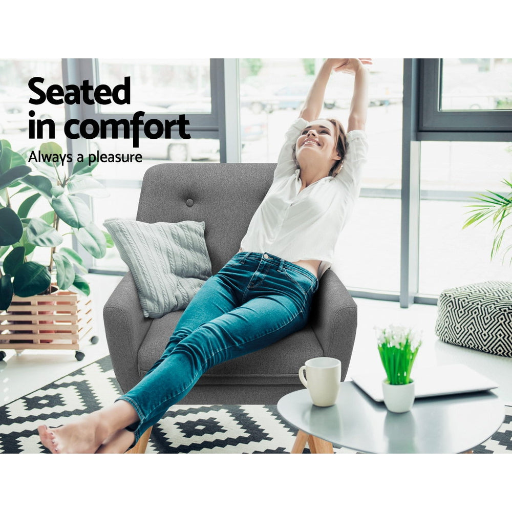 Artiss Grey Charcoal Linen Armchair with Tufted Design