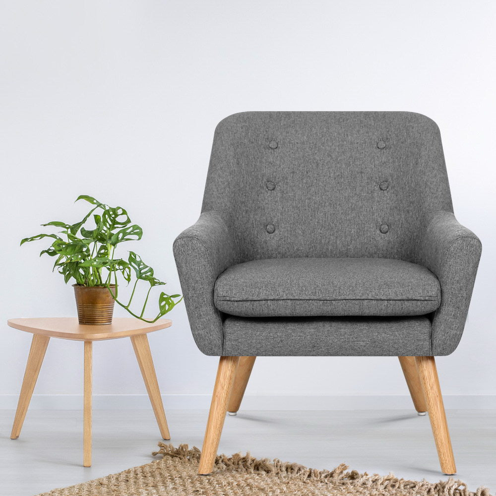 Artiss Grey Charcoal Linen Armchair with Tufted Design