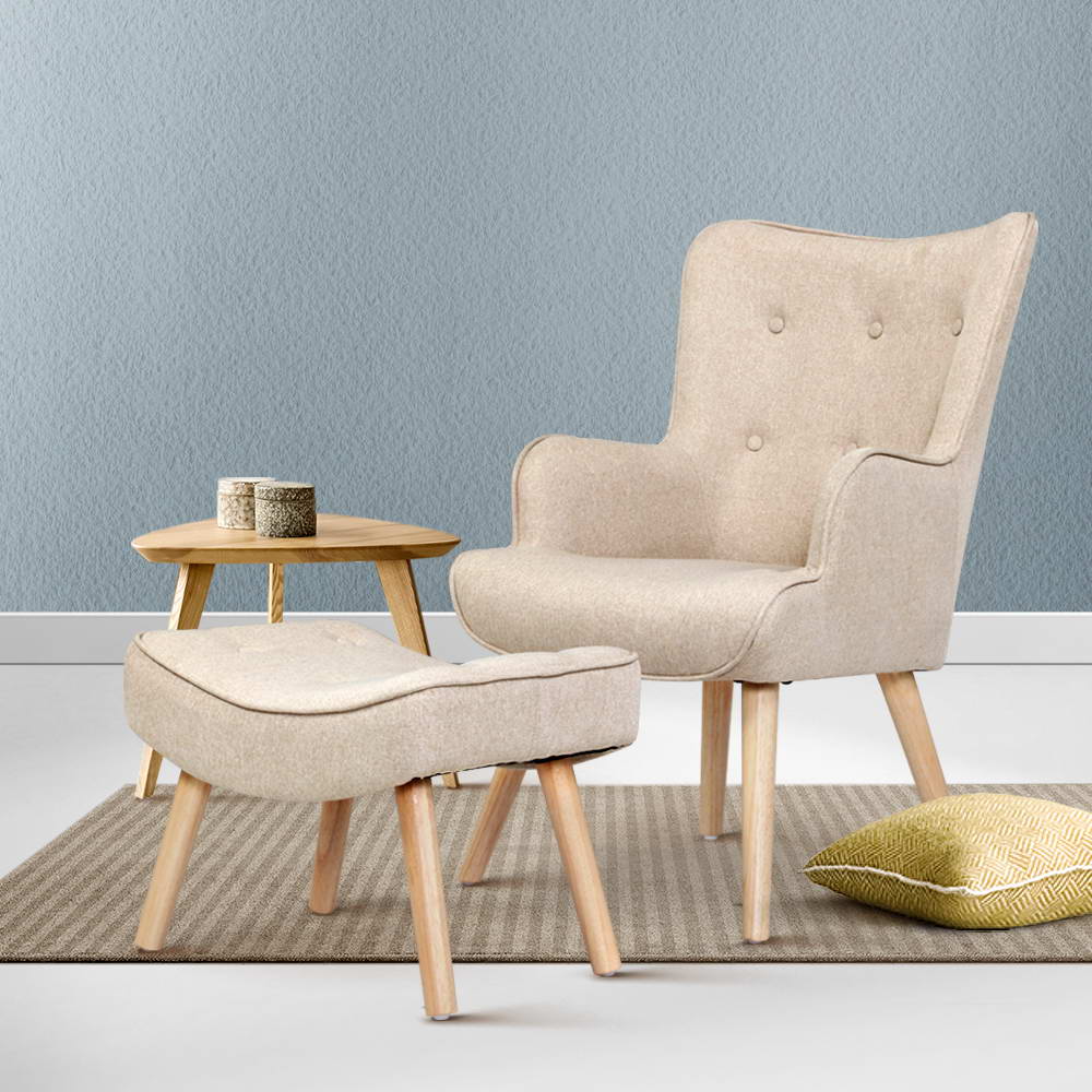 Lansar Armchair Set with Ottoman - Modern Scandinavian Elegance in Various Colors