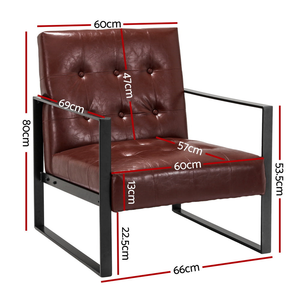 Artiss Modern Armchair Lounge Chair in Brown PU Leather with Metal Frame