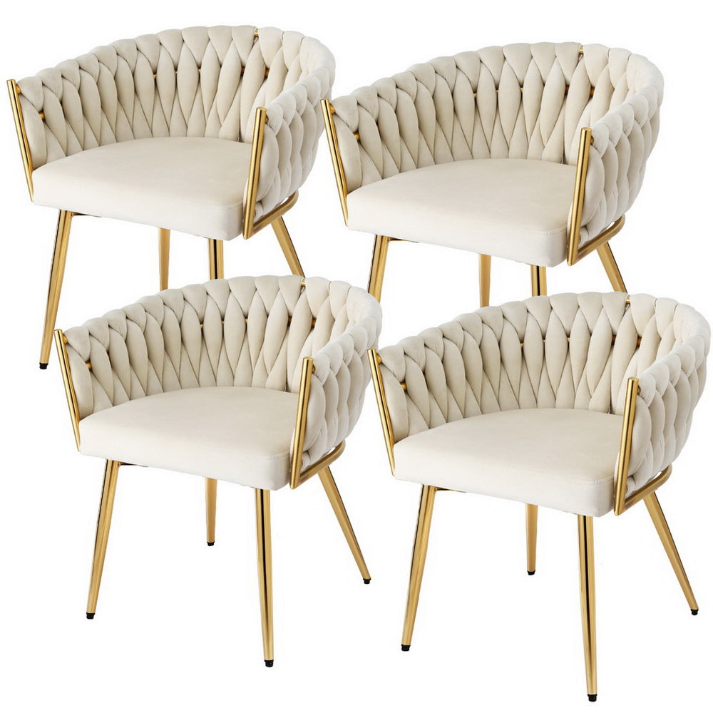 Elegant Beige Velvet Dining Chairs Set of 4