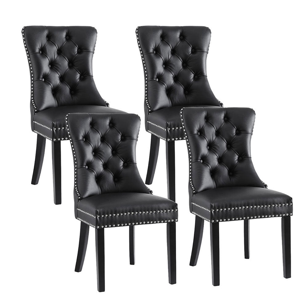 Elegant Black Leather Dining Chairs Set of 4