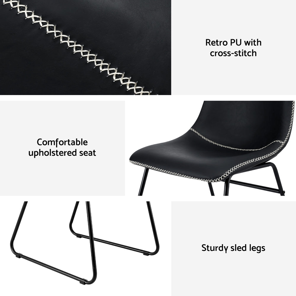 Retro PU Leather Dining Chairs - Set of 2