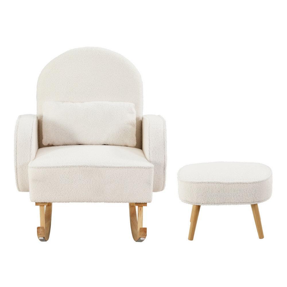 Boucle Rocking Chair with Ottoman - Elegant White Design