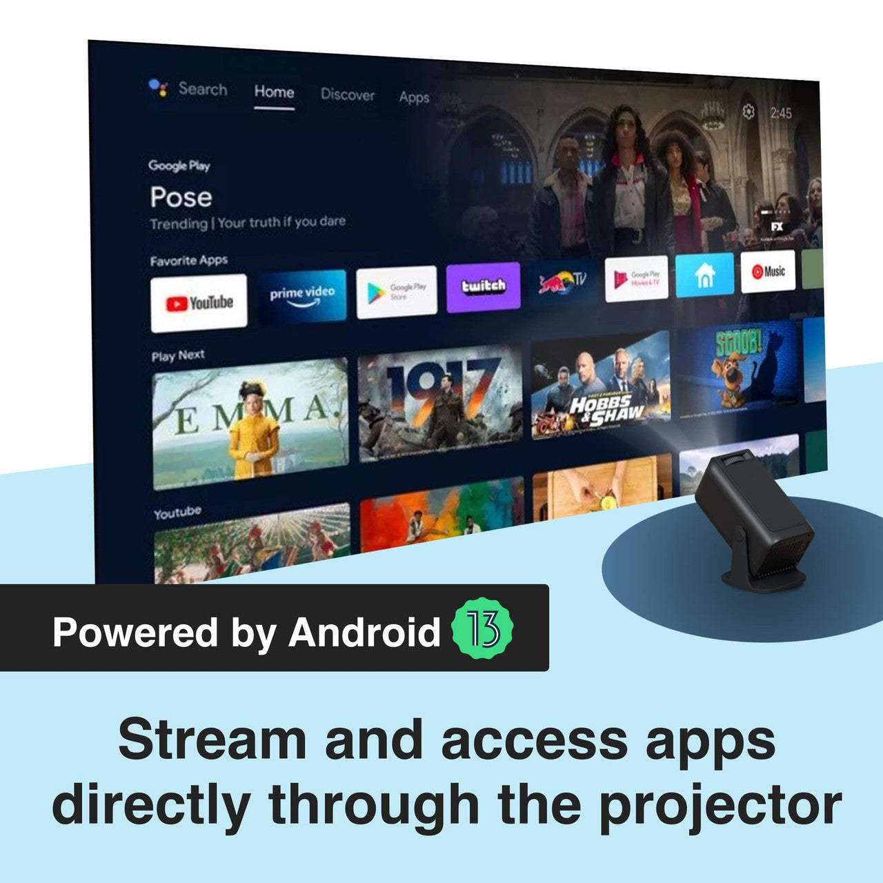 1080P Multi-Angle LED Projector with Android 13