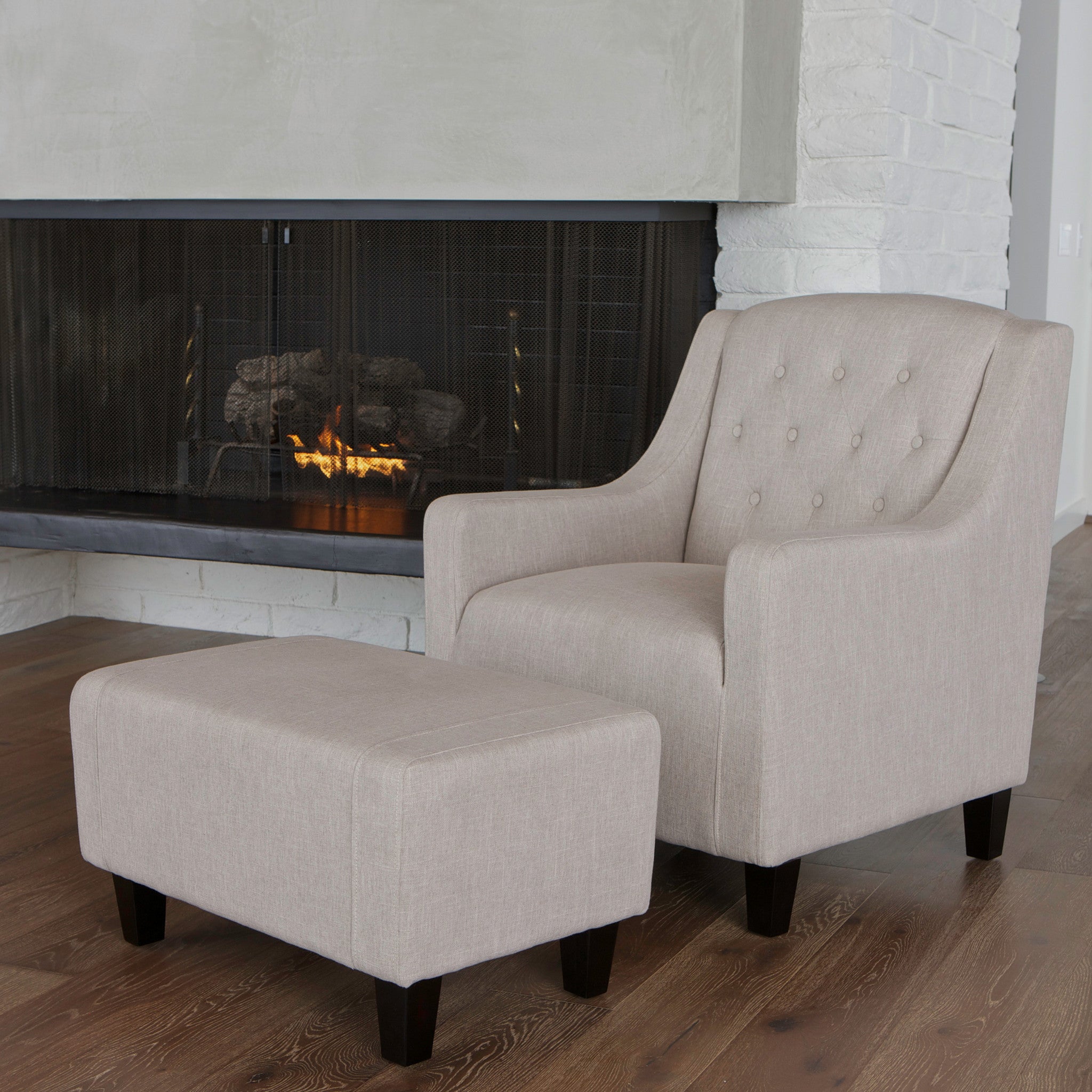 Canberra Fabric Armchair & Ottoman Set - Contemporary Elegance in Neutral Colors