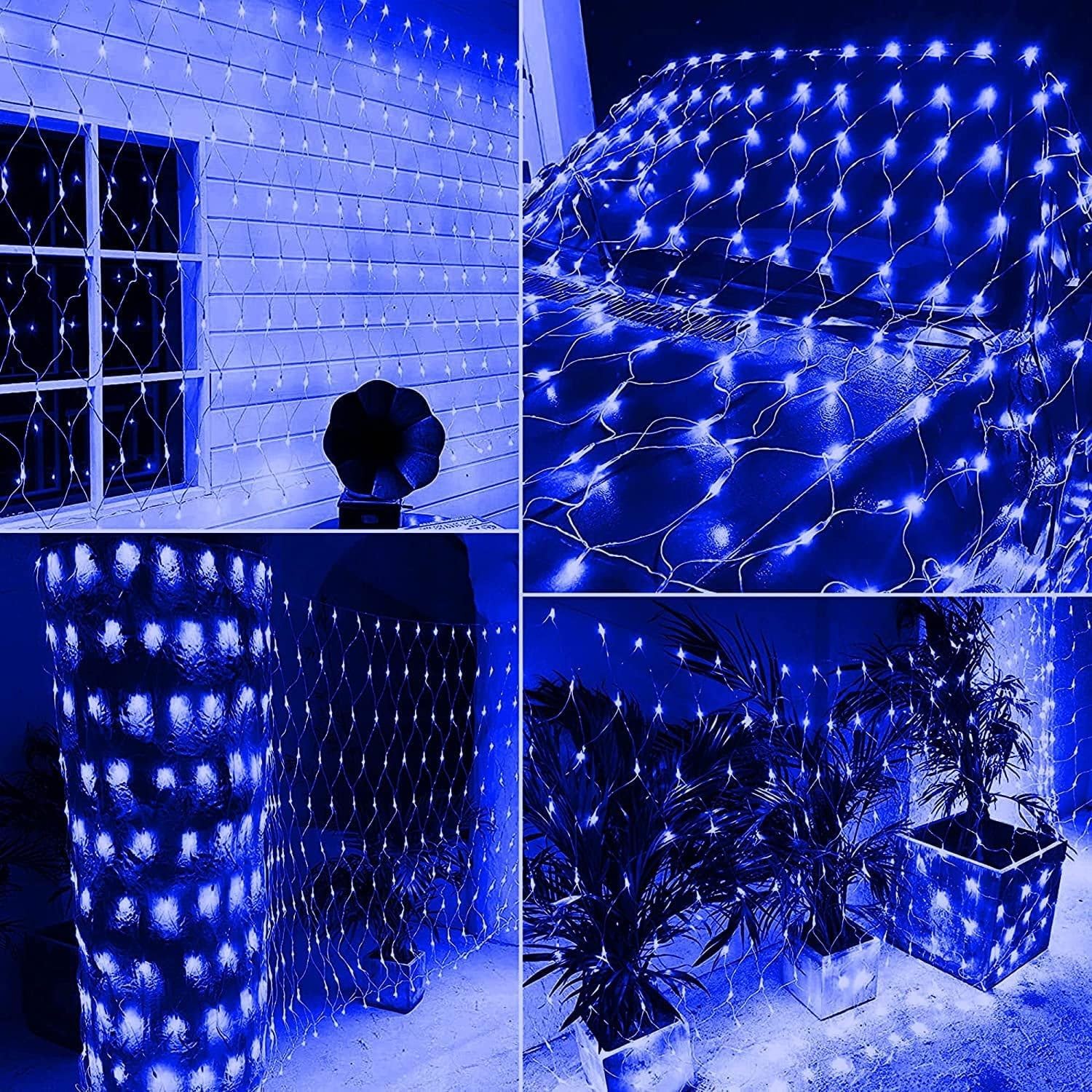 Solar Net Mesh String Lights, 9.8ft x 6.6ft 192 LED Outdoor Waterproof LED Decorative Lights with Remote for Party Christmas Holiday Garden Patio, Blue