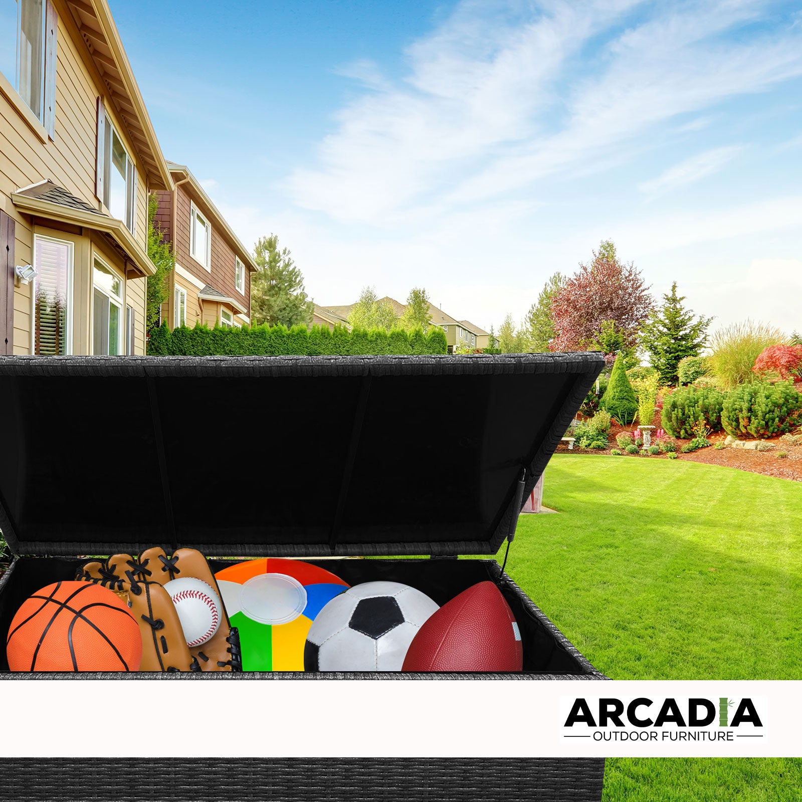 Arcadia Outdoor Rattan Storage Box - Black
