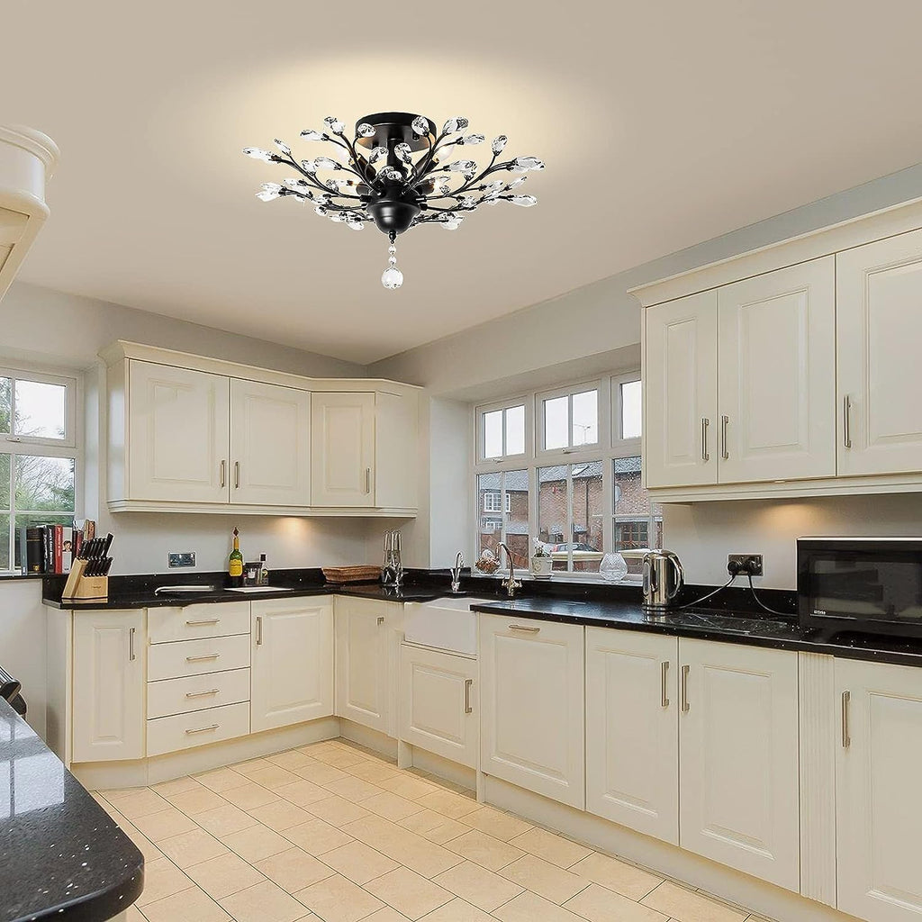 Elegant Black Crystal LED Chandelier Light