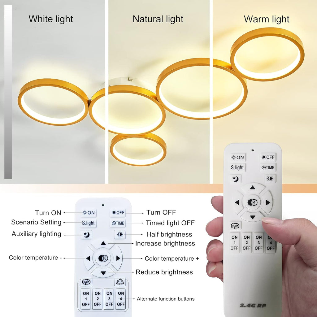 Elegant LED Golden Ceiling Light with Remote