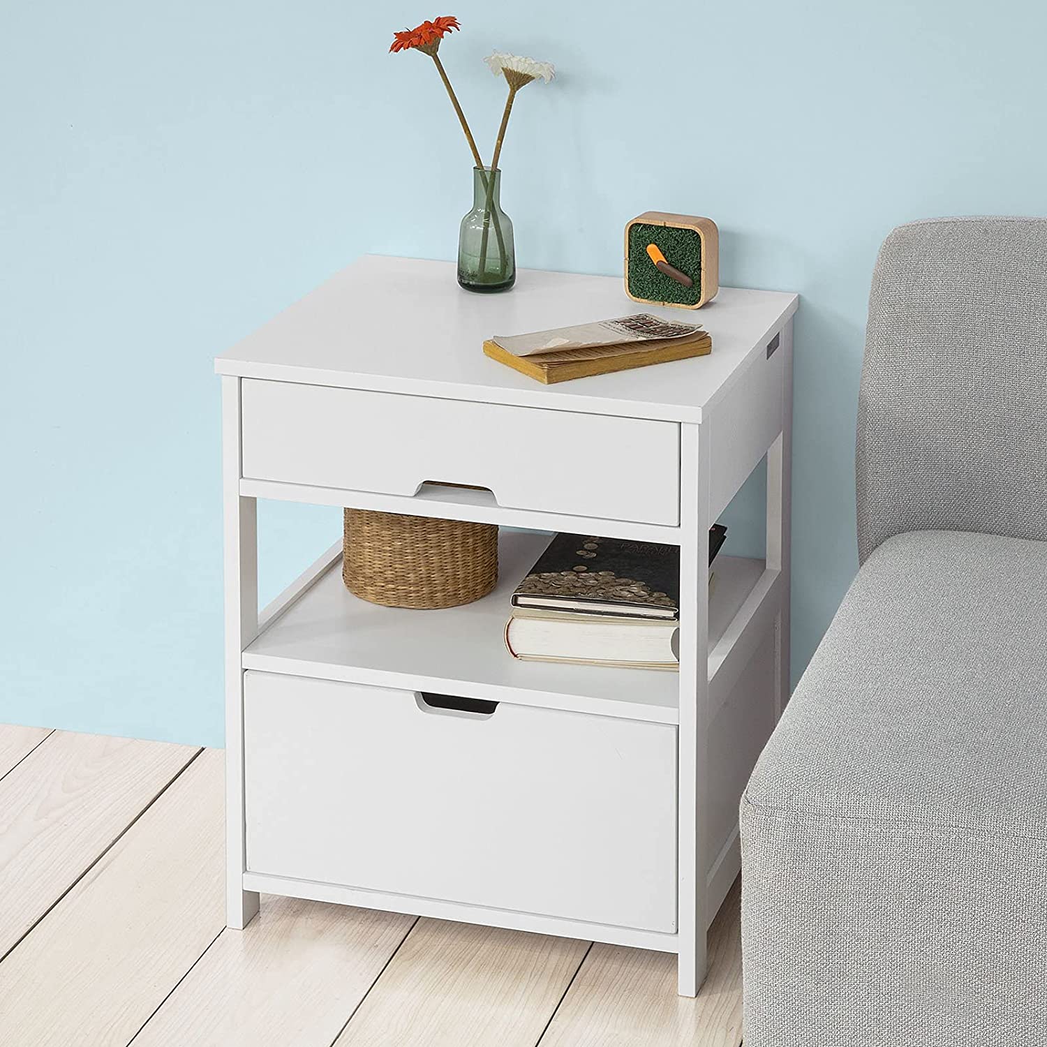 Contemporary Bedside Table with 2 Drawers — Compact Nightstand for Bedroom Storage