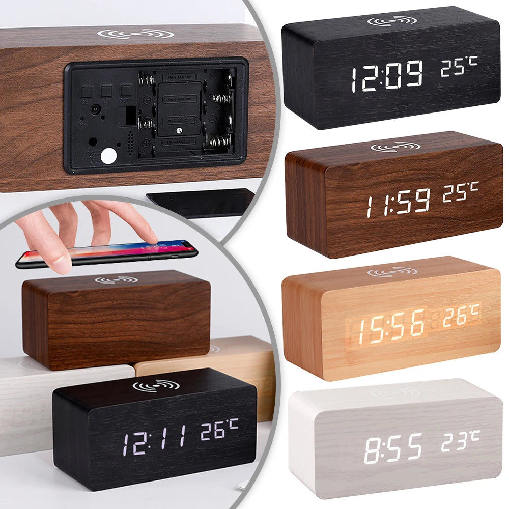 LED Qi Charger Desk Clock with - Various Colours