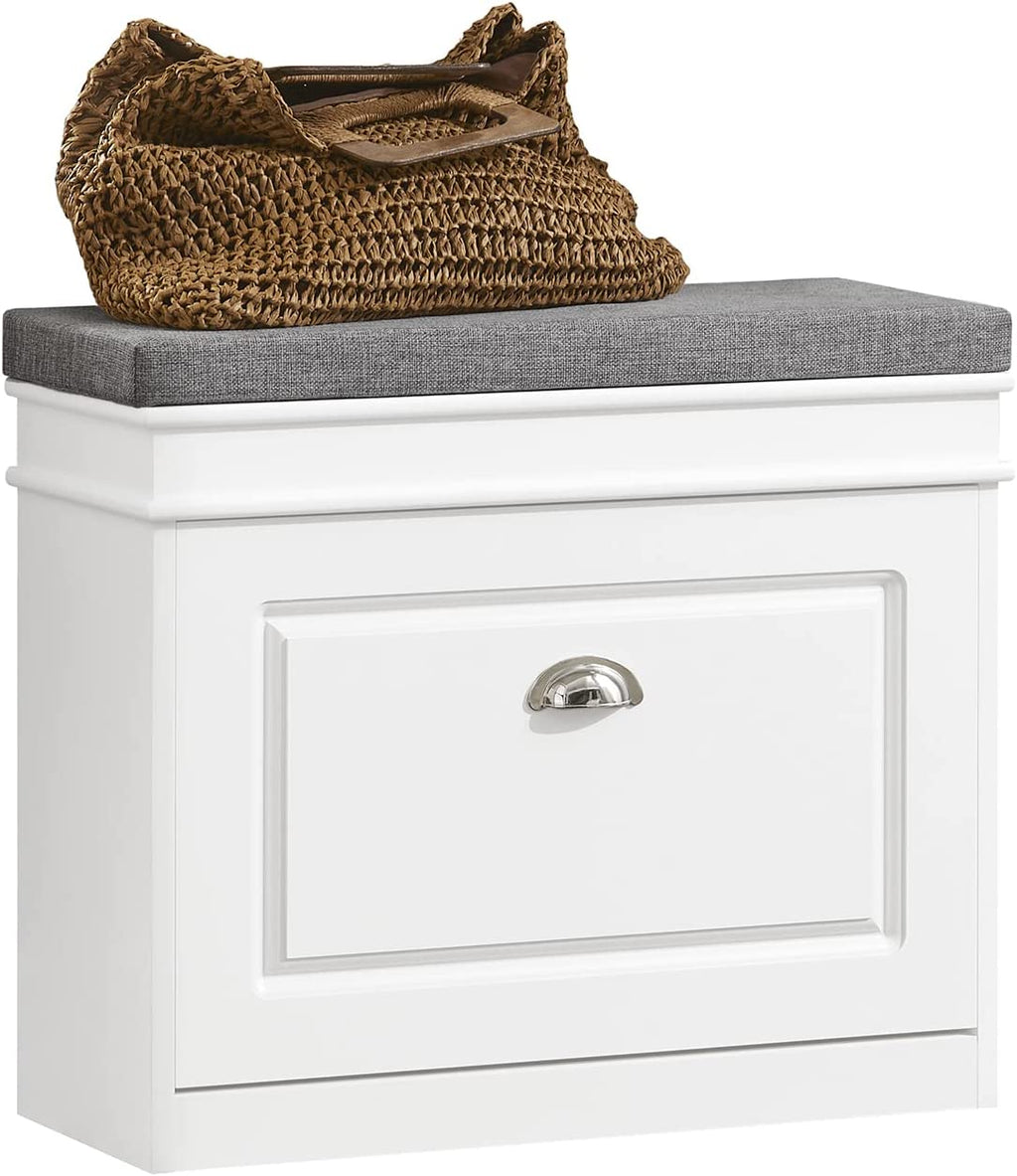 Elegant Tilt-Out Shoe Cabinet with Cushioned Top