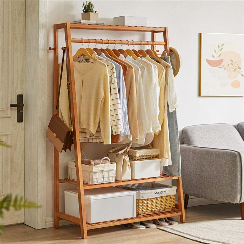 Eco-Friendly Bamboo Garment Rack with Wheels