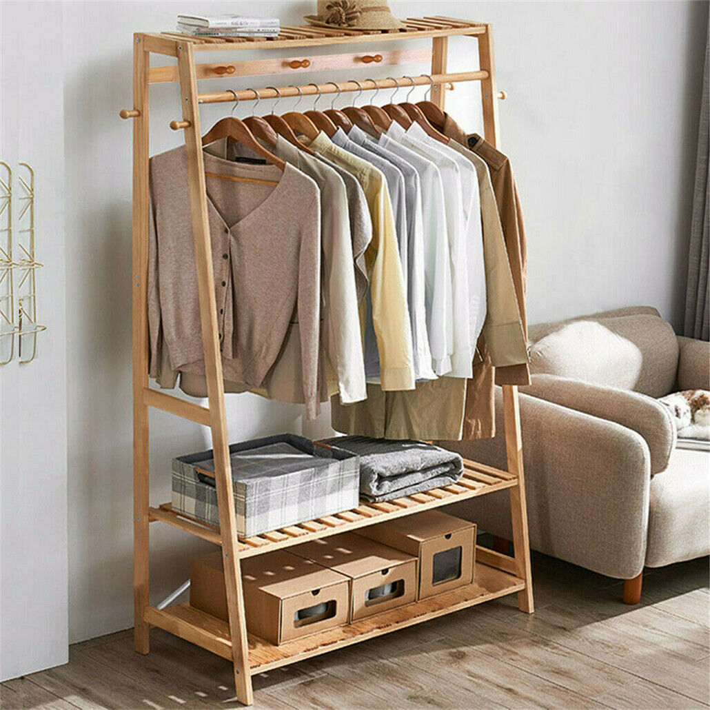 Eco-Friendly Bamboo Garment Rack with Wheels