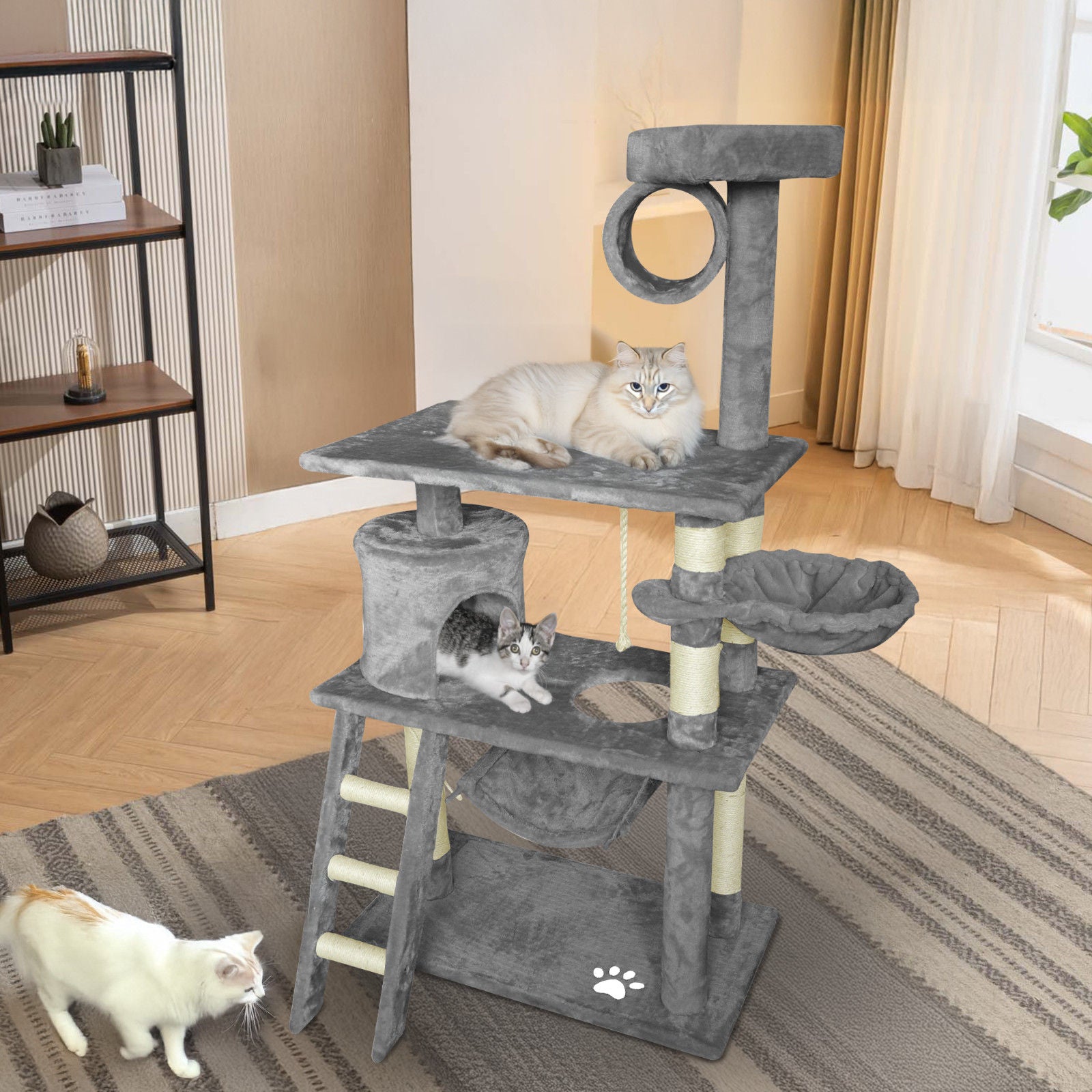 Grey Cat Tree Tower Condo Scratching Post Bed Stand 1.4M