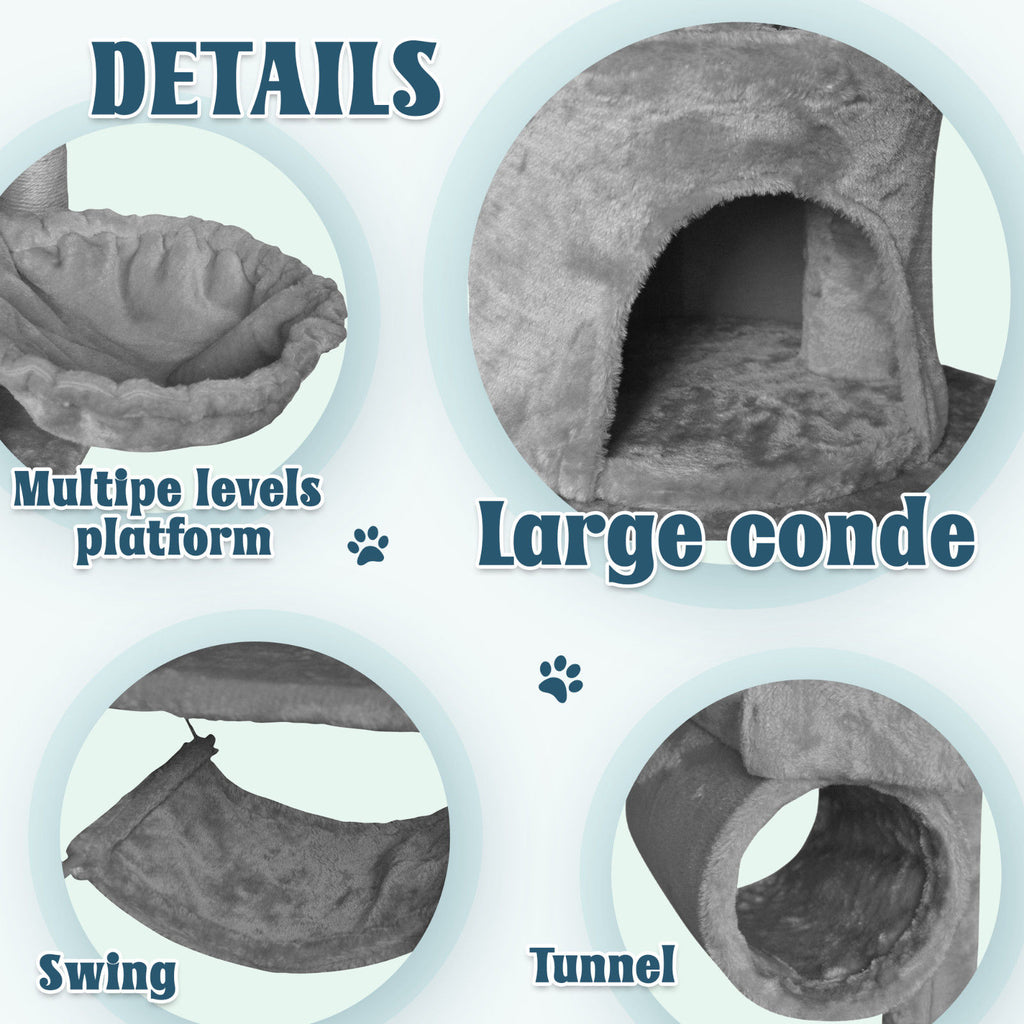 Grey Cat Tree Tower Condo Scratching Post Bed Stand 1.4M