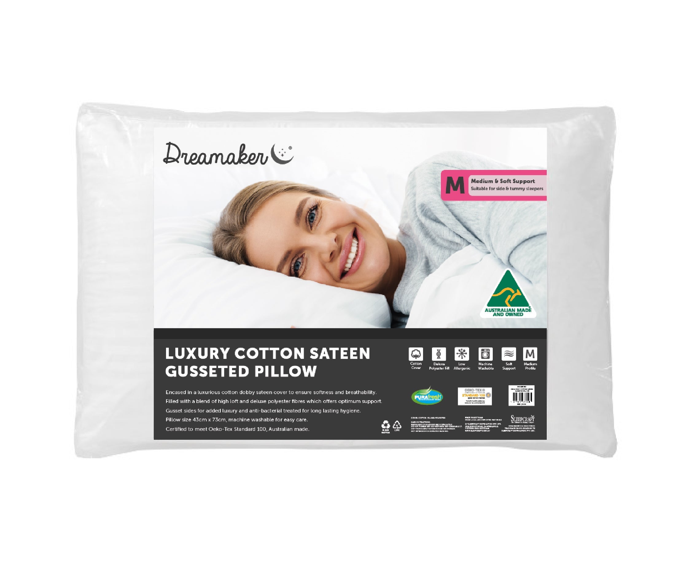 Dreamaker Luxury Gusseted Cotton Sateen Pillow