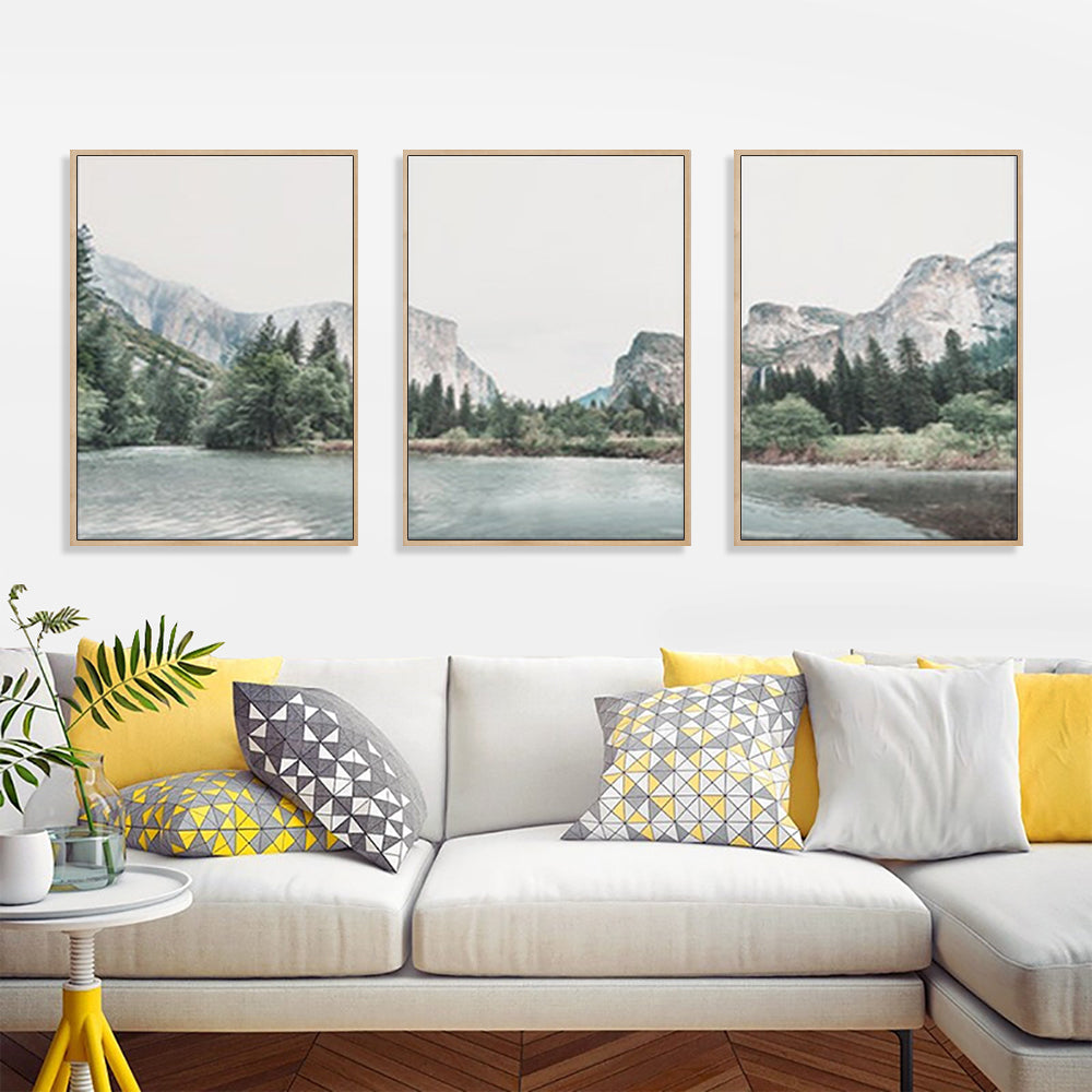 Wall Art Yosemite Valley National Park 3 Sets Wood Frame Canvas Prints